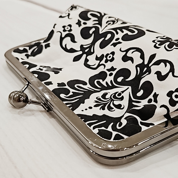 Handmade Black & Vintage White Damask Clutch Bag with Silver Hardware. - Picture 1 of 8